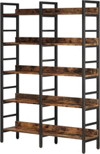 Tribesigns 5-Tier Industrial Bookshelf, 71”H x 47”W Etagere Bookcase, Freestanding Double Wide Book Shelf for Storage and Display, Wood and Metal Bookshelves for Living Room Home Office, Rustic Brown