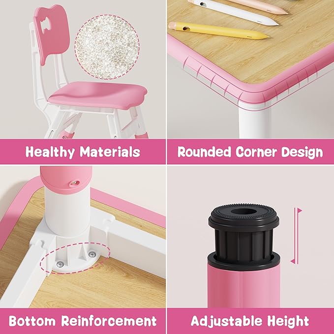 Brelley Kids Table and 2 Chairs Set, Height Adjustable Toddler Desk 31.5" L x 23.6" W and Chair Set, Graffiti Desktop, Classroom/Daycare/Home, Children Multi-Activity Table for Ages 2-8