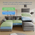 Cloud Couch, Modular Sectional Sofa with Ottoman, Charging Station, Throw Pillows, Cup Holders, Modern Convertible L Shaped Couches for Living Room, Bedroom (Grey, 116"- U Shape)