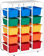 ECR4Kids 5-Tier Storage Rack with 15 Cubby Bins 5x3, Multipurpose Organization, Assorted