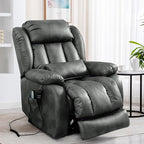EDILLY Extra Large Power Lift Recliner Chairs for Elderly,Infinite Position Lay Flat Dual Motor Recliners Chair,with Heating and Massage, Breathable Leather,USB Ports and Remote Control(Silver Gray)