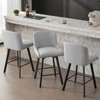 Swivel Bar Stools Set of 6, 26''H Upholstered Barstools with Backs, Modern Counter Height Bar Stool Chairs for Kitchen Island, Metal Legs, Fabric, Light Gray Counter Stools