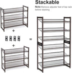 SONGMICS Shoe Rack, 6-Tier Shoe Organizer, Metal Rack for Garage, Set of 2, 3-Tier Stackable Shelf, with Adjustable Flat or Angled Shelves, 18-24 Pairs, Bronze ULMR03A-2