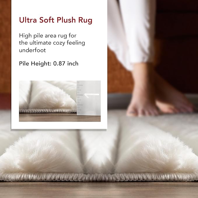 nuLOOM 7'6" x 9'6" Cozy Plush Area Rug, Machine Washable, Non-Slip, Soft Fluffy Shag Carpet for Living Room Bedroom Kids Room Nursery Home Decor, Kai White