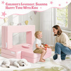 5 Pcs Modular Kids Play Couch, Toddler Couches That Fold Out, Plush Foam Chair for Children’s Playroom, Velvet Fabric Convertible Foam and Floor Cushion for Boys and Girls (Pink,02)