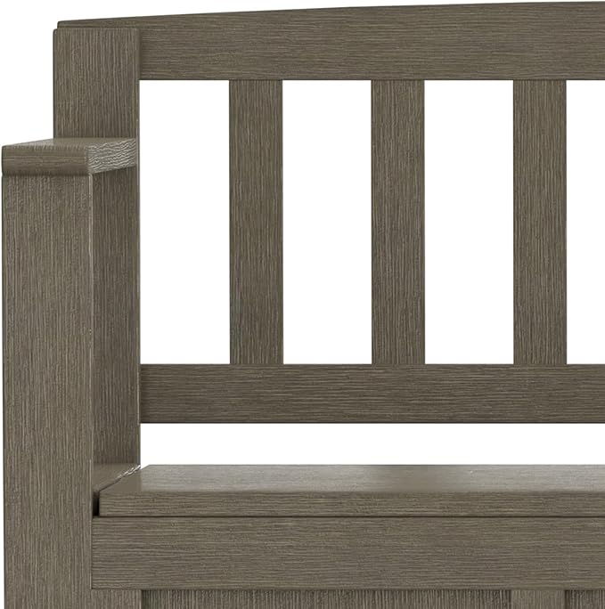 SIMPLIHOME Brooklyn Entryway Storage Bench - 48 inch Wide Solid Wood Storage Seat in Farmhouse Grey, Contemporary Bench for Entryway or Living Room with Lift-Up Lid and Slatted Backrest