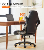 Office Desk Chair, Ergonomic Computer Chair with Padded Flip-Up Arms and Adjustable Lumbar Support, PU Leather Executive Chair with Tilt Lock and 360° Swivel Rolling Wheels for Work, Study