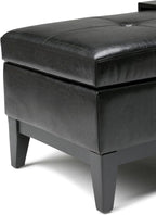 SIMPLIHOME Oregon 42 inch Wide Contemporary Rectangle Storage Ottoman Bench with Tray in Midnight Black Vegan Faux Leather, Assembled, For the Living Room, Entryway and Family Room