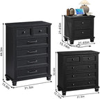 Farmhouse Bedroom Dresser and Nightstand Set of 4, 6 Drawer Tall & 5 Drawers Dresser & 2 Drawer Nightstand Set, Rustic Wood Bedroom Furniture Set for Livingroom, Hallway, Black