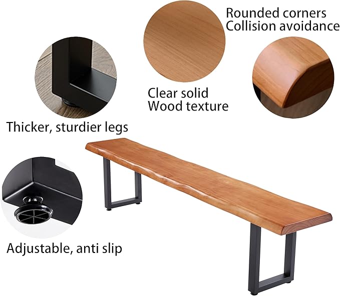 Stylish Brown Wooden Long Bench with Sturdy Metal Legs – Versatile Seating for Office, Restaurant, Living Room, and Meeting Room(Brown Bench,78.7in)