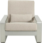Christopher Knight Home Aspen Outdoor Aluminum Club Chair, Durable Aluminum Lounge Chair, Armchair with Cushions, Metal Accent Chair, Tilt Backrest Recliner for Backyard, Garden, Balcony, Silver+Beige
