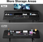 Veken 47.2"×27.6" Standing Desk with Storage Drawers, Adjustable Height Computer Table with Monitor Shelf, Home Office Desk for Study, Gaming, Workstation, Black