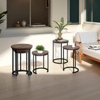 Lavish Home 6-Piece Nesting Tables – Set of 6 Round Side Tables with Woodgrain-Look Tops and Black Metal Frames – Modern Accent & End Table Set for Living Room, Bedroom, or Home Office (Gray/Brown)