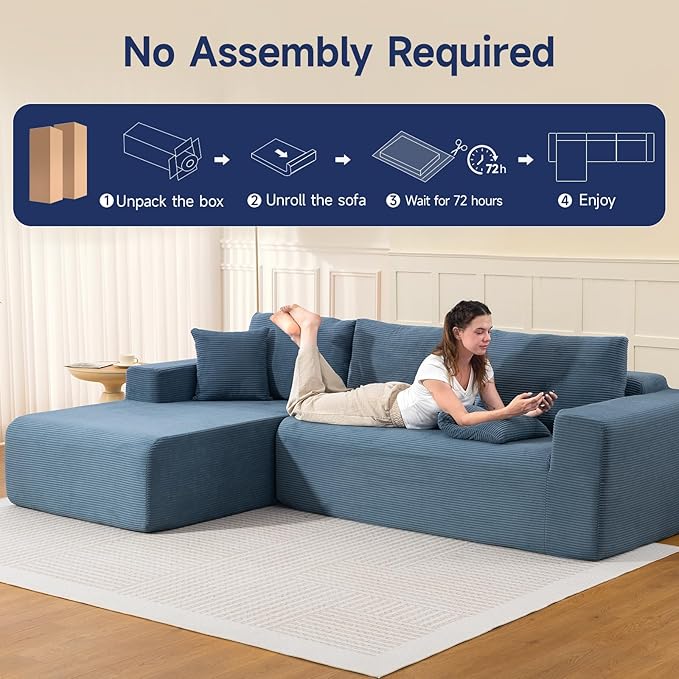 2025 New 108" Cloud Couch Sectional, Modular Sectional Sofa with L-Shaped Chaise, Deep Seat Sectional Modular Couch for Living Room, No Assembly Required (Gray, Left Facing Chaise)