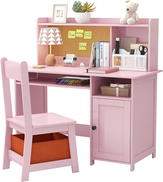 TaoHFE Pink Toddler Table and Chair Set,Wooden Kids Table and Chairs for Studying and Crafting, Kids Desk with Storage Kid Bedroom Furniture, Girl Table for Girls Pink