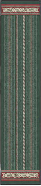 RUGGABLE x Morris & Co Machine Washable Christmas Runner Rug – Fruit Stripe Spruce Green 2.5x12, Stain-Resistant, Non-Slip –Washable Rug for Hallway, Entryway, Living Room & Kitchen–with Standard Pad