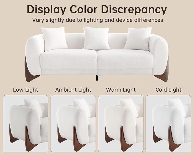 Morden Fort 3 Piece Cloud Couch Set, Modern Sherpa Boucle Sofa Set with Wood Legs, Skin-Friendly Minimalist Upholstered Comfy Couch Sofas for Living Room, 3-Seater Sofa & 2 Chairs, Off White