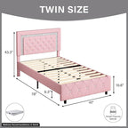 BarnFurin Twin Bed Frame with Headboard, Faux Leather Upholstered Bed with Diamond Tufted Design, Princess Twin Bed Frames for Kids, No Box Spring Required, Easy Assembly, Pink