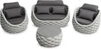 Aluminum Patio Furniture Set: 4 Pieces Woven Rope Outdoor Conversation Sofa Set Assembled - Modern Cushioned Armchair Couch Set for 660lbs Porch Deck Backyard Poolside Garden Drawing Room Hotel