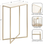 Kate and Laurel Jaspur Modern Slim Side Table, 16 x 8 x 24, White Marble and Gold, Decorative Glam Narrow End Table for Use as Narrow Bedroom Nightstand or Living Room Accent