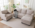 85'' L Shaped Couch with Armrest Organizer,Comfy 3 Seats Sofa with Storage Ottoman,Chenille Sectional Couches for Living Room,Bedroom,Apartment,Sofa Set with Oversized Chair,Khaki