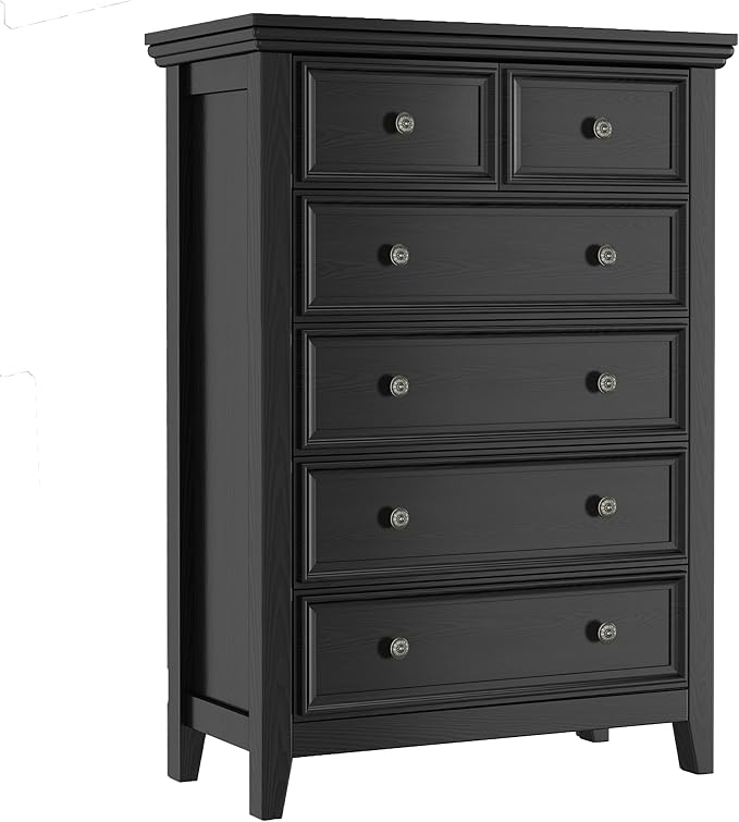 BLANKSPACE Black Dresser, 6 Chest Drawer Dresser for Bedroom, Large Capacity Nightstand, Modern Wood Cabinet for Bedroom, Living Room, Closets