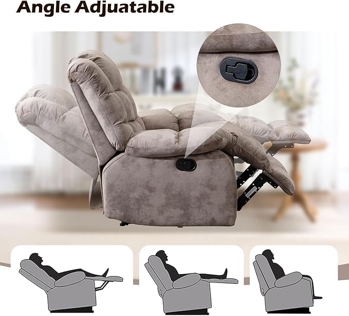 EBELLO Manual Recliner Couch Set, Soft Fabric Reclining Living Room Sofa Set, Includes Single Recliner Chair and 3PC Bonded Sofa, Light Brown