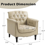 Lumibee Faux Leather Armchairs, Contemporary Accent Chairs Set of 2 with Nailhead Trims & Wood Legs for Living Room, Upholstered Comfy Arm Chairs for Office,Bedroom-Beige