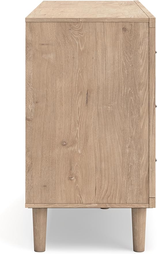 Signature Design by Ashley Cielden Coastal 6-Drawer Dresser, Bronze-Tone Knobs, Safety Stop, Textured Cane Details, 62.01" W x 19.65" D x 35.67" H, Light Brown