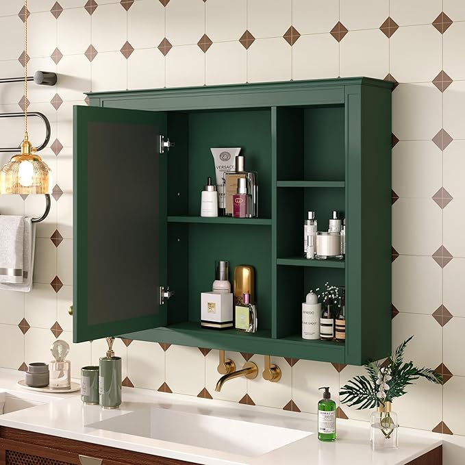 Bathroom Wall Cabinet with Mirror, 35'' x 27.5'' Medicine Cabinet with Mirror Door and Adjustable Shelves, Over Toilet Storage Cabinet, Wall-Mounted Bathroom Mirrors for Over Sink with Storage