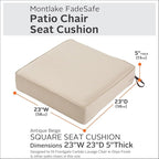 Classic Accessories Montlake FadeSafe Water-Resistant 23 x 23 x 5 Inch Outdoor Seat Cushion, Outdoor Chair Cushion, Antique Beige, Outdoor Chair Cushions, Patio Chair Cushions, Patio Cushions