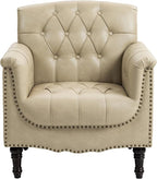 UIXE Faux Leather Accent Chairs Set of 2, Comfy Club Chair Upholstered Armchair for Living Room, Button Tufted Arm Chair Retro Single Sofa Side Reding Seat for Bedroom - Beige