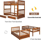 Merax Wood Bunk Bed with Drawers, Twin Over Twin Size Convertible Bunk Bed with Ladders and Two Storage Drawers,Solid Wood Detachable Bed Frame with Ladders, Walnut