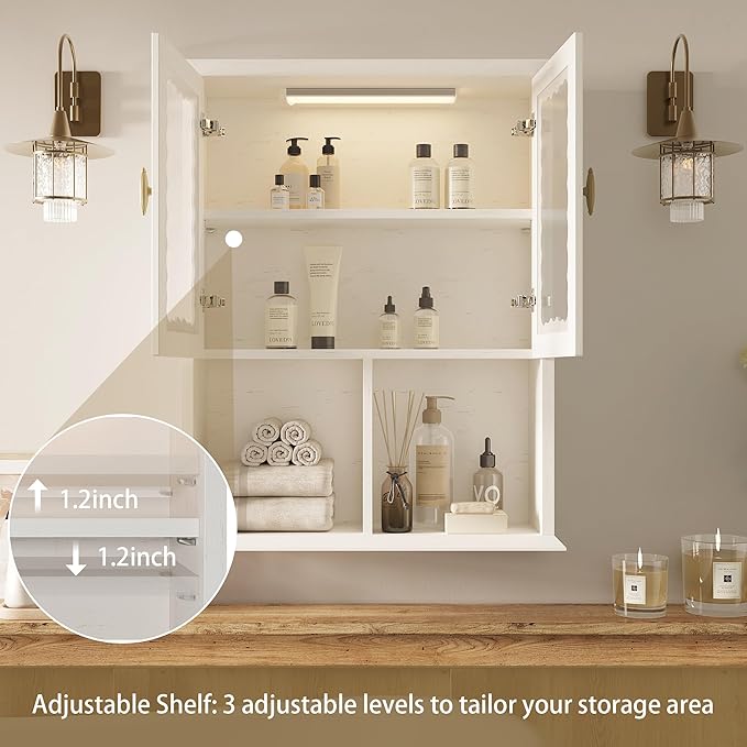 CJL Bathroom Wall Cabinet with Motion Sensor Led Light, Over The Toilet Storage Cabinet, 23.6'' x 29.5'' Medicine Cabinet of Mid-Century Modern Design with Acrylic Door, White