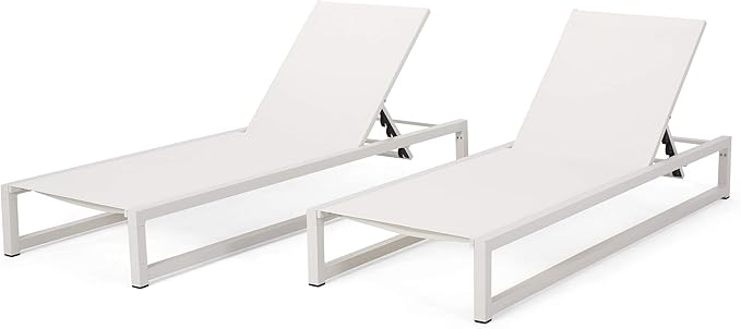 Christopher Knight Home Jerome Outdoor Aluminum Chaise Lounge with Mesh Seating (Set of 2), White