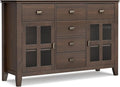SIMPLIHOME Artisan Buffet - 54 inch Wide Solid Wood 3-Door Sideboard Buffet in Natural Aged Brown, Transitional Storage Cabinet for Dining Room or Kitchen with Adjustable Shelves and Bronze Hardware