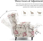 Pushback Recliner Chair, Floral Fabric Wingback Recliner Chair, Upholstered Armchair Push Back Recliner, Rivet Trim Single Sofa Accent Chair with Wood Legs for Living Room, Plants Floral