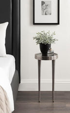 Kate and Laurel Rava Modern Metal Round Drink Table, 10 x 10 x 21, Antique Nickel, Cast Aluminum Accent Table for Use as Indoor Plant Stand or Living Room Decor Piece
