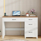 Vabches Farmhouse 47" Executive Desk, Computer Desk with File Drawer and Charging Station, Workstation for Home Office & Study（Off White