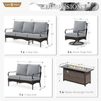 Sophia & William Patio Furniture Set with Fire Pit Table, 4PCS Metal Outdoor Conversation Set with Fire Pit Table, 2 Swivel Chairs,1 Loveseat,3-Seater Couch for Outdoor Seating,Backyard,Porch(Grey)