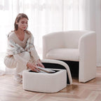 Mid-Century Velvet Living Room Chair with Storage Ottoman, Space-Saving Accent Chairs for Bedroom/Reading Spaces/Office, Cream