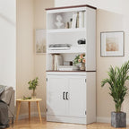 MHOM 71" Tall Bookshelf with Doors, 5 Tiers Farmhouse Bookcase with Adjustable Shelves, Wooden Rustic Display Cabinet for Home Office, Living Room, White