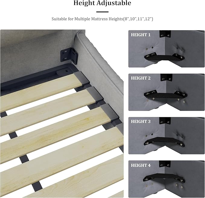Queen Size Upholstered Platform Bed with Oversized Padded Backrest and Solid Wood Frame for Bedroom, Apartment Room (Beige, Queen (U.S. Standard))