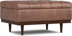 SIMPLIHOME Mariah 34 inch Wide Contemporary Rectangle Coffee Table Storage Ottoman in Distressed Saddle Brown Vegan Faux Leather, Assembled, For the Living Room, Entryway and Family Room