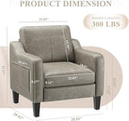 PU Leather Accent Chair, Mid-Century Modern Living Room Armchair Sofa with Removable Cushions, Solid Wood Frame & Stitched Armrest Design, Bedroom Chair with Plastic Legs, Grey