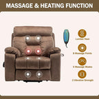Oversized Power Lift Recliner Chair for Elderly with Massage Heat, Brown Velvet Electric Lay Flat Recliners with Cup Holders, Side Pockets, Infinite Position, Gift for Family