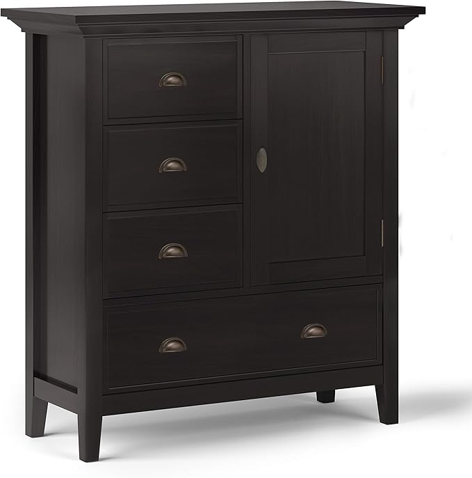 SIMPLIHOME Redmond SOLID WOOD 39 Inch Wide Transitional Medium Storage Cabinet in Hickory Brown, For the Living Room, Entryway and Family Room