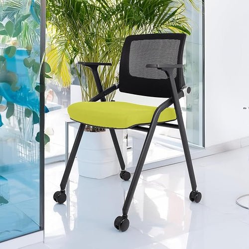 10 Pack Foldable Office Chairs with Wheels, Mesh Back, Arms and Portable - Folding Office Chairs for Conference Room Chair, Office Guest & Reception & Meeting Chair - (Green) 300 lbs.