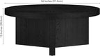 Henn&Hart 36" Fluted Round Low-Profile Coffee Table with Ribbed Pedestal Base for Living Room, Family Room, or Office, Black Grain