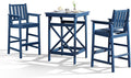 3-Piece Adirondack Chairs and Table Set, HDPE Outdoor Bar Sets, All Weather Outdoor Bar Stools Set, HDPE Adirondack Bar Height Chairs and Bar Table for Balcony, Bistro, Poolside, Navy